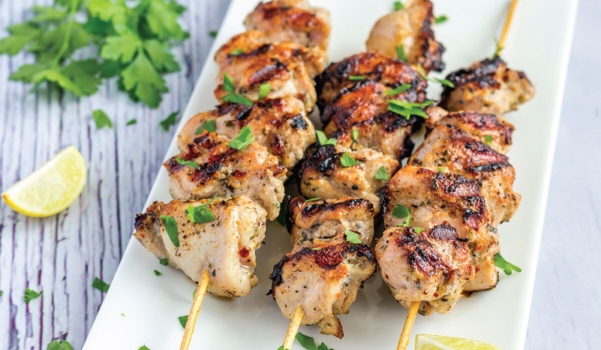 Grilled Peri-Peri Chicken Kebabs with Cauliflower Rice